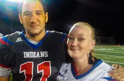 Mom with son who plays American football