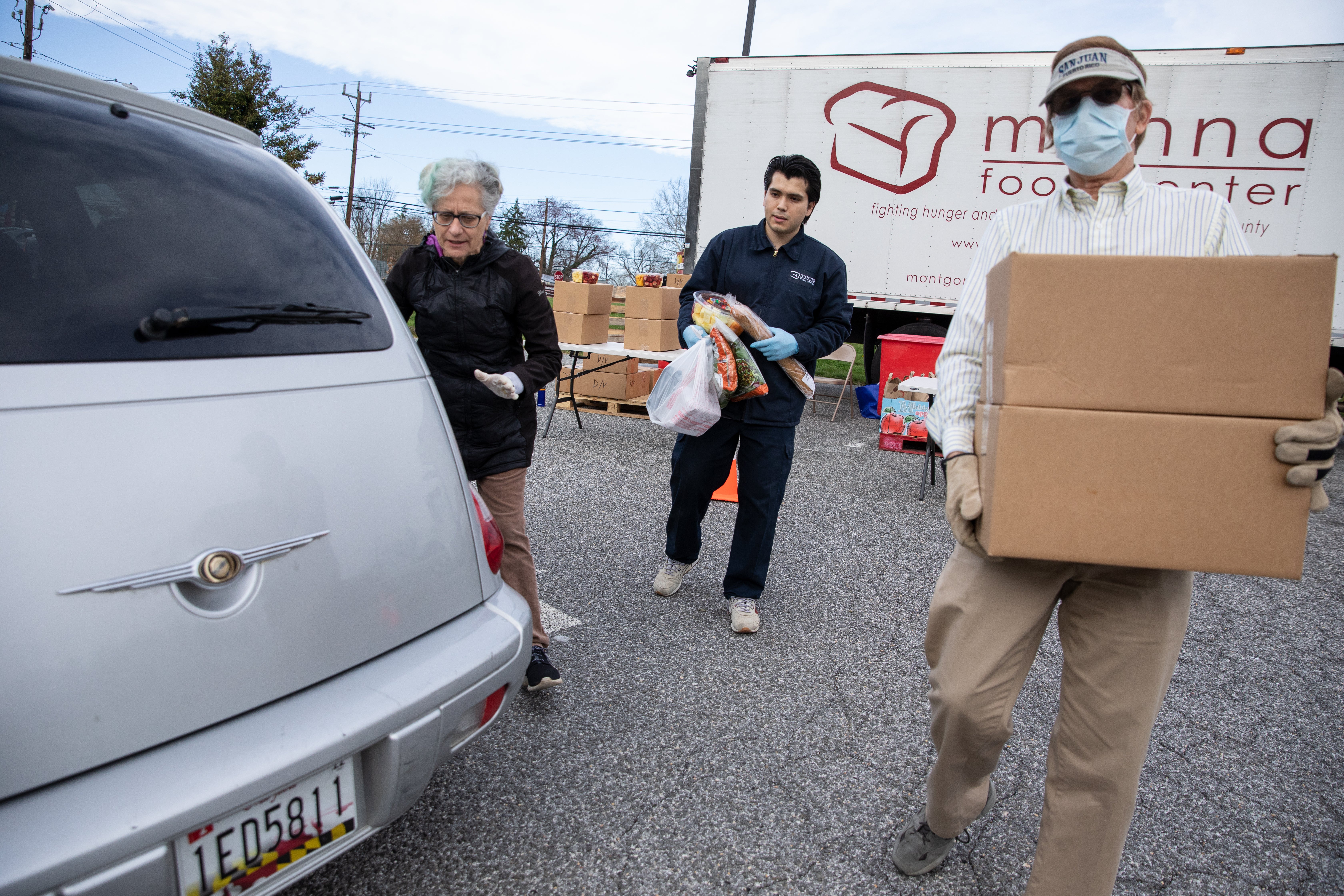 Helping with food distribution