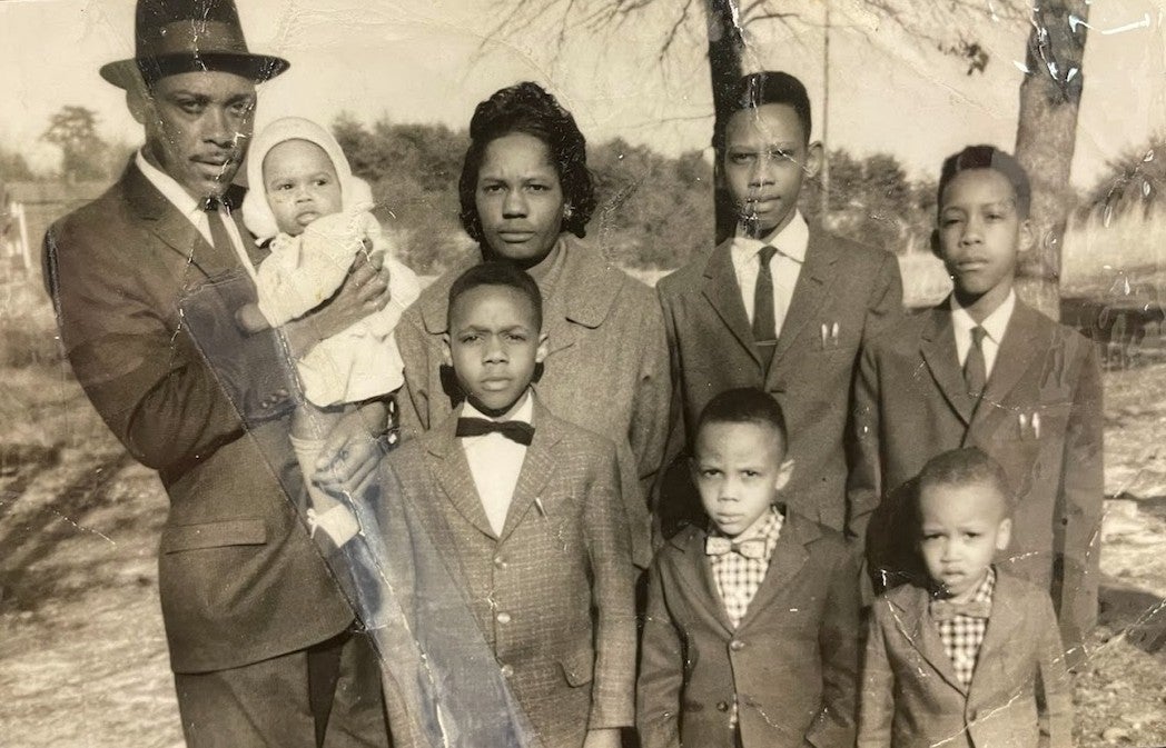 Black and white photo of Joe Webster and family