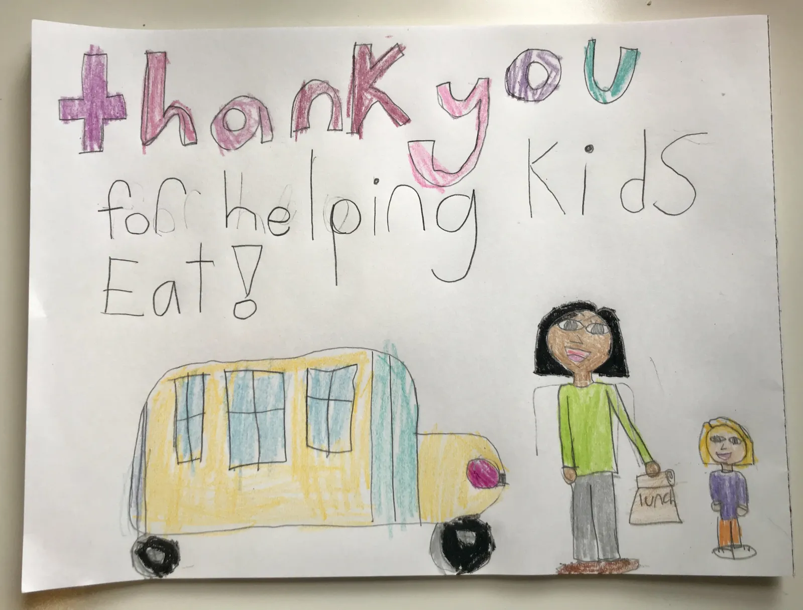 Thank you drawing by kid for those feeding kids.