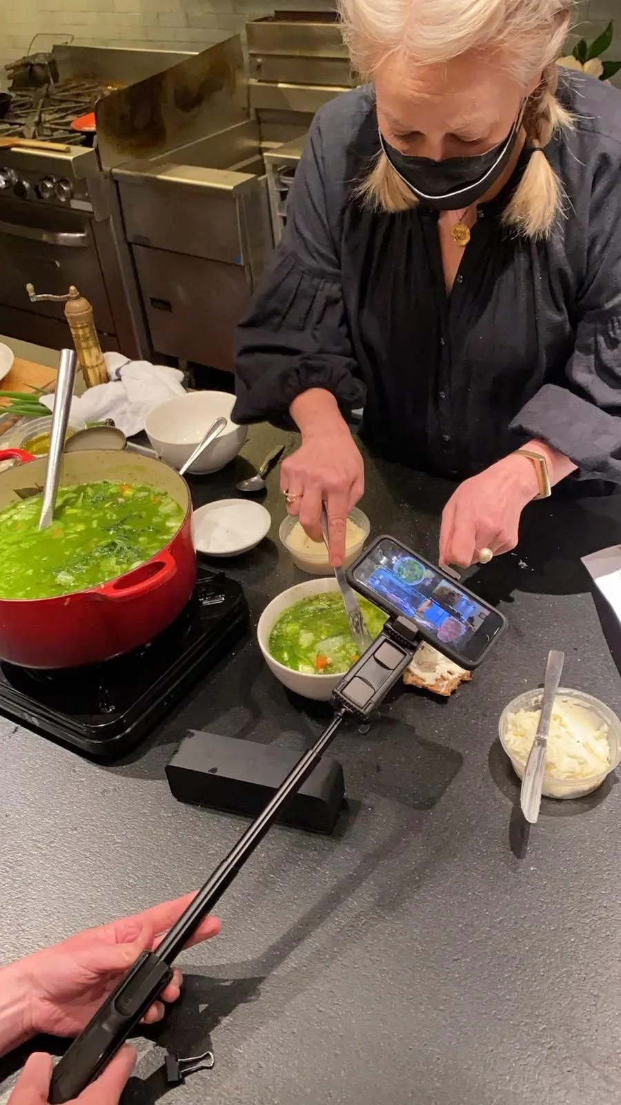 Chef cooking wearing a mask