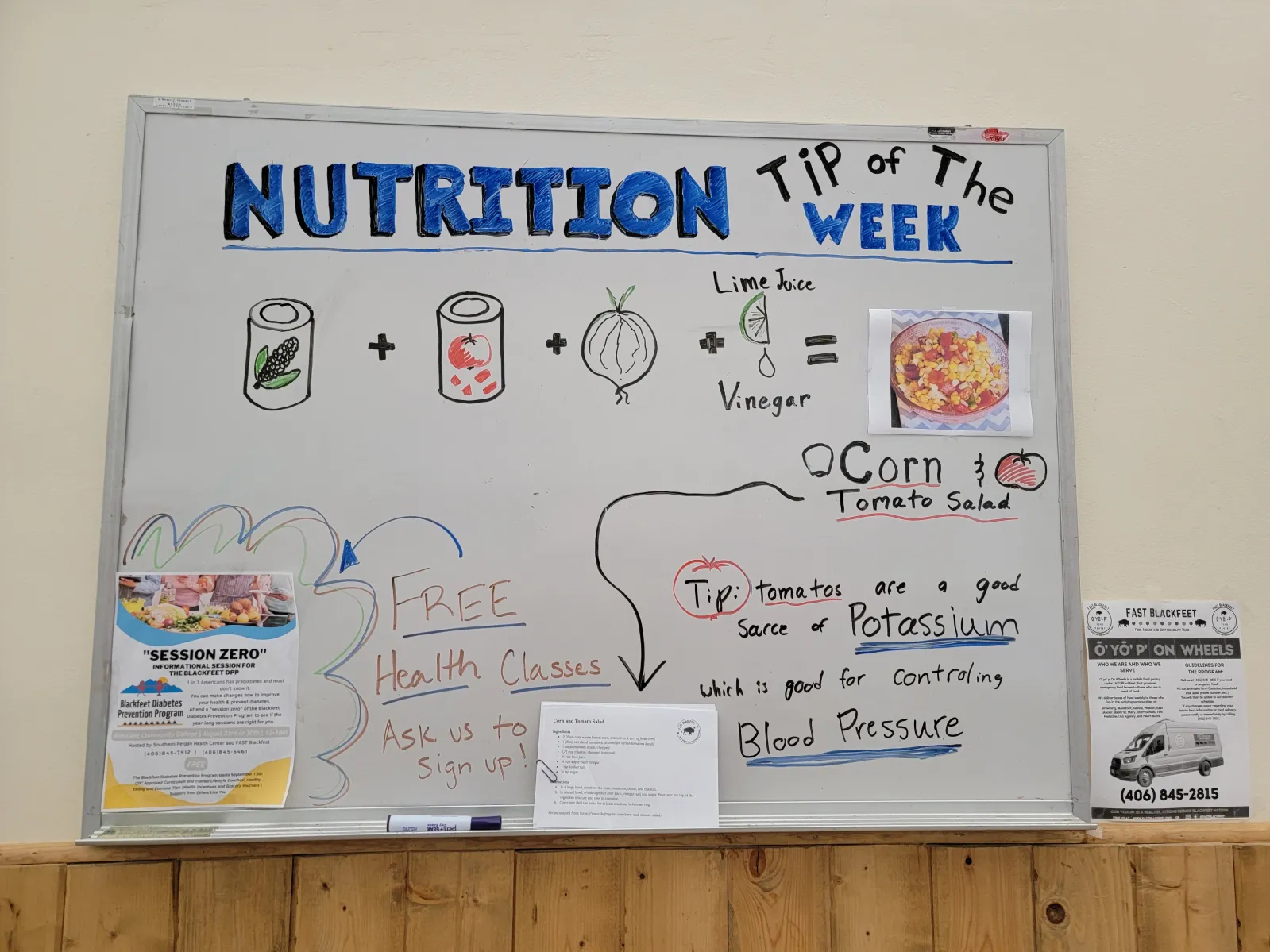 whiteboard with information about nutrition