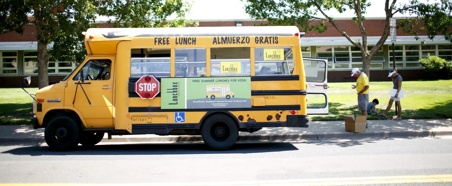 School bus with free lunch sign