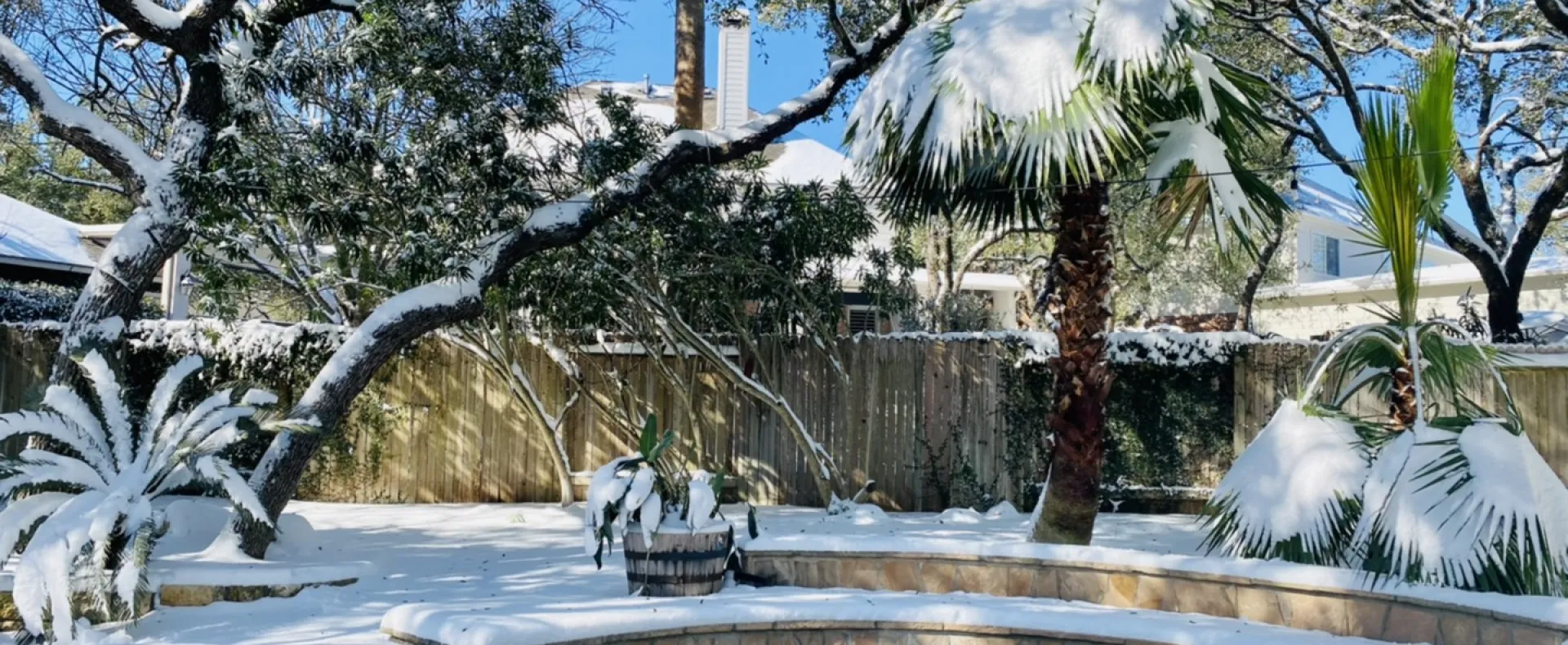 Swimming pool with snow