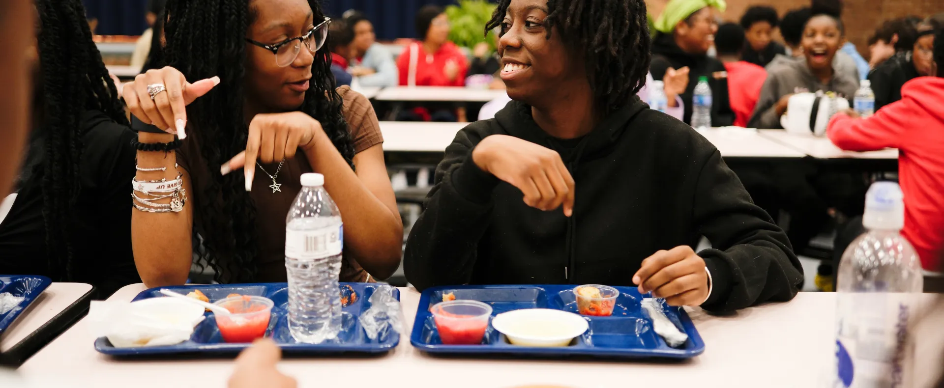 High school students enjoying lunch at school