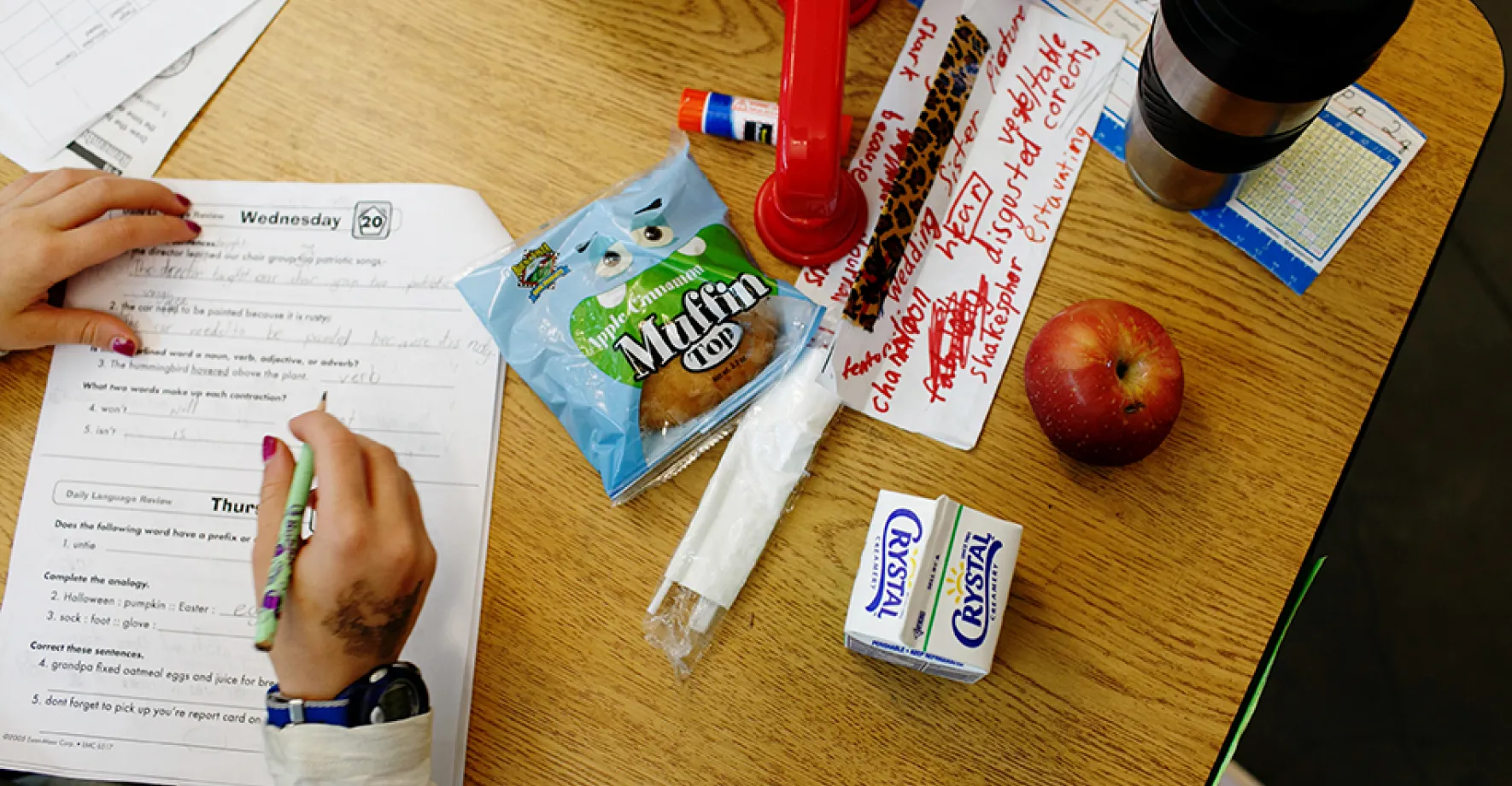 school breakfast on a desk