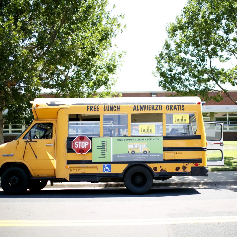 School bus with free lunch sign