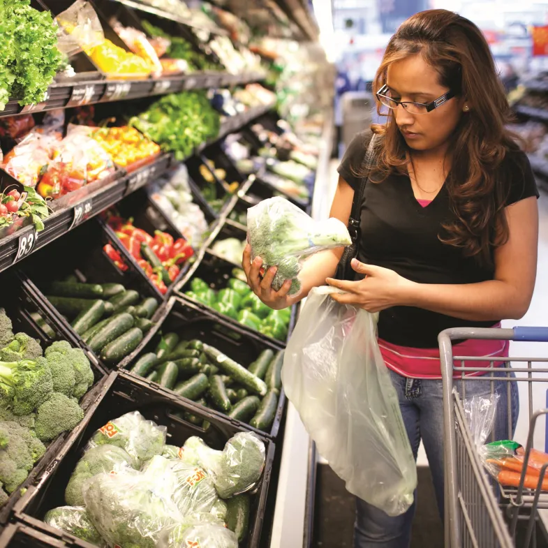 Grocery shopping in the produce section