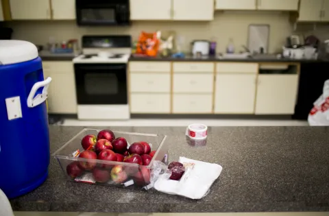 Basket of apples on a kitchen countertop