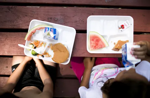 Summer meals on outdoor picnic table