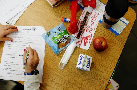 school breakfast on a desk