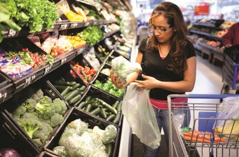 Grocery shopping in the produce section