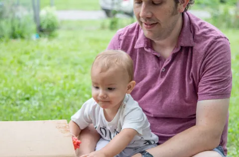 Man and young child