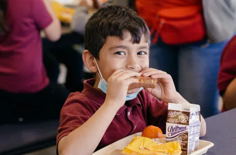 Boy eating a sandwich