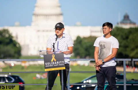 Chef Tim Ma fighiting AAPI Hate in front of capitol