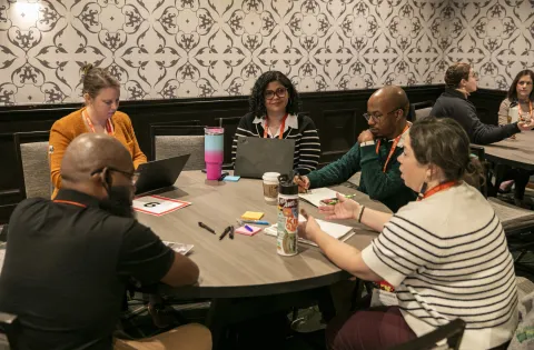 People talking on table