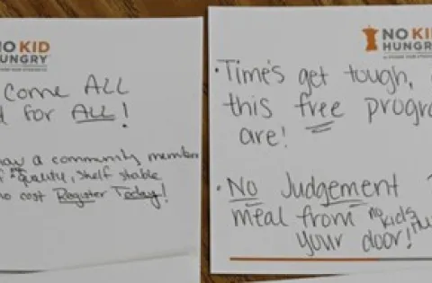 handwritten postcards encouraging use of meals program